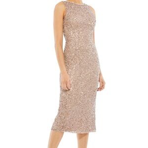 Mac Duggal Gold Sequin Midi Dress, Size 12